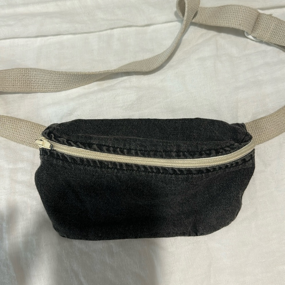 Black wash denim fanny pack